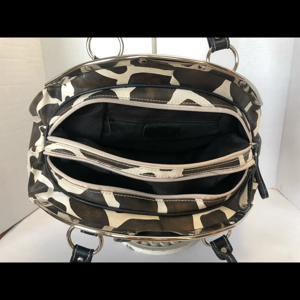 Giraffe print faux leather satchel